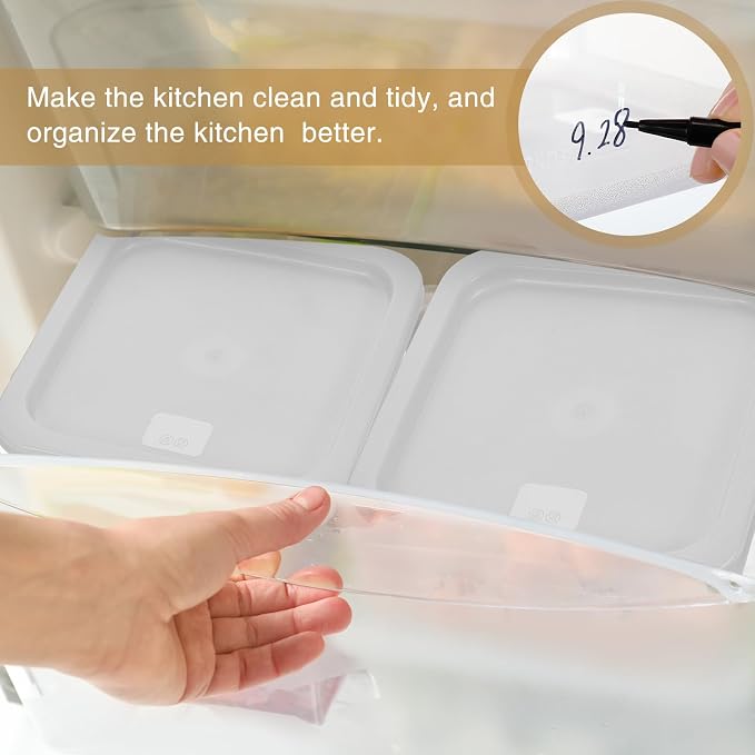 FoldTier 2 Pieces Square Food Storage Containers Polycarbonate Clear food Container with Lid Commercial Storage with Graduations for Commercial Kitchen Dough Marinating Meat(White,6 Qt)