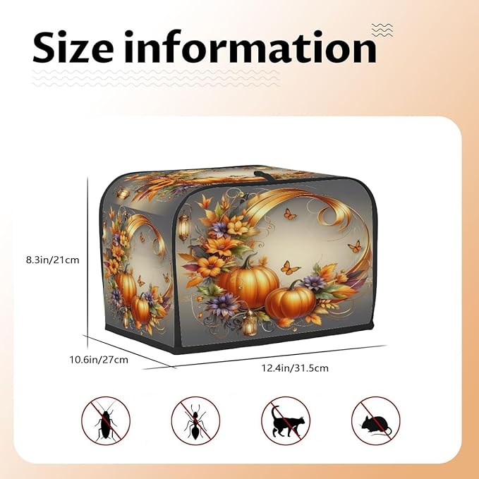 Art Fall Pumpkin Flower Toaster Cover 4 Slice Dust and Fingerprint Protection Toaster Bread Maker Covers Washable Kitchen Small Appliance Covers for Kitchen Accessories Decor Bakeware Women Gift
