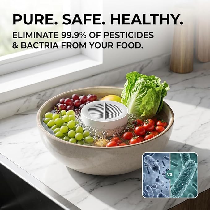 Best Ultrasonic Vegetable Cleaner, Veggie Cleaning Machine, Deep Cleaning Surface Residues, Ipx7 Waterproof Cordless Device for Berries Meat (1pcs)