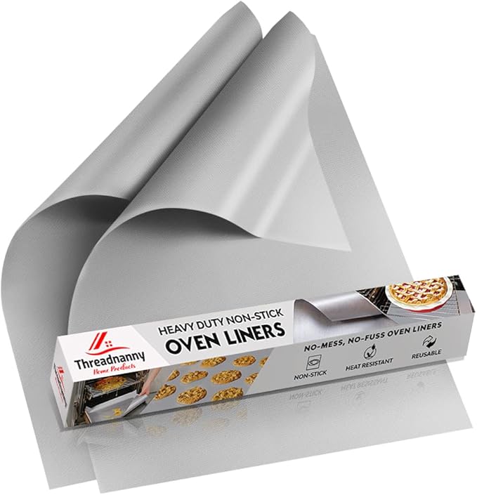 Silver 2 Pack Large Thick Heavy Duty Non Stick Teflon Oven Liners Mat, 17"x 25" BPA and PFOA Free, for Bottom of Electric Oven Gas Stove Microwave Charcoal or Gas Grills