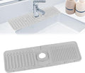 2 Pcs 40x12 cm Silicone Faucet Mats for 3.5-6cm Faucets Handle Drip Catcher Tray Faucet Sink Splash Guard Drying Mat for Kitchen Bathroom Counter Drying Pad Faucet Draining Pad (Grey)