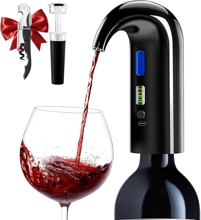 Electric Wine Aerator, One-Touch Automatic Wine Decanter for Red & White Wine, Wine Dispenser, Wine Pourer, Wine Gifts for Wine Lovers (Black)