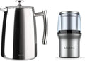 Secura Electric Coffee Grinder with 2 Removable Bowls and French Press 50-Ounce, Stainless Steel Coffee Press