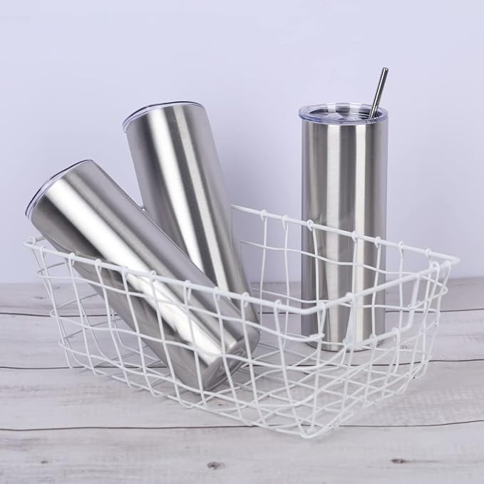 12 Pack 20 Oz Straight Skinny Tumblers,Individually Gift Boxed Stainless Steel Slim Skinny Tumbler Set Bulk, 20 Oz Insulated Slim Thin Travel Tumbler Cup for Diy, Silver