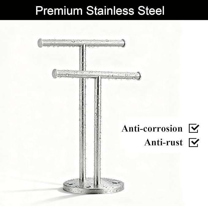 Hand Towel Holder, NEWRAIN Double Countertop Hand Towel Holder Stand, Stainless Steel Free Standing Hand Towel Rack with Heavy Base, for Bathroom Kitchen & Counter top, Brushed Nickel
