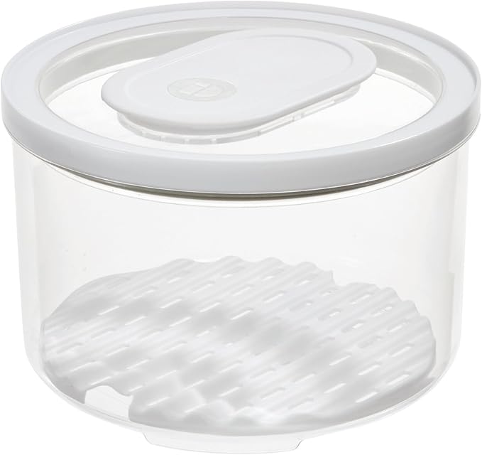 iDesign Round Fridge Produce Bin with Removable Drainage Tray and Lid - Set of 4 - Clear
