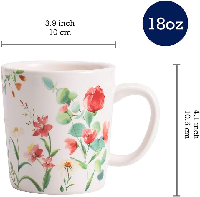 Bico Summer Provence Ceramic Coffee Mugs Set of 4, 18 oz Large Tea Cups with Handle, Aesthetic Latte Mugs for Cappuccino Cocoa, Lead-Free, Dishwasher and Microwave Safe, Housewarming Gift