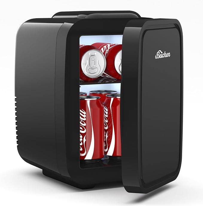 BEICHEN Mini Fridge, 4 Liter/6 Can Portable Refrigerator for Bedroom Office Dorm Car– Fast Cooling, Low Noise, 100-125V AC/5-12V USB Small Compact Refrigerator for Skincare, Food, Drinks(Black)