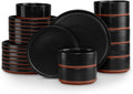 LIANYU 24 Piece Dinnerware Sets for 8, Modern Style Stoneware Dinnerware Set, Scratch Resistant, Dishwasher Safe Bowl and Plate Sets, Ceramic Dish Dinner Set, Charcoal Black