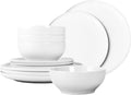 Anveena Dinnerware Set for 4, 12 Piece Plates and Bowls Set, White Porcelain Dish Set Microwave Safe Dishwasher Safe Chip Resistant for Everyday Dining