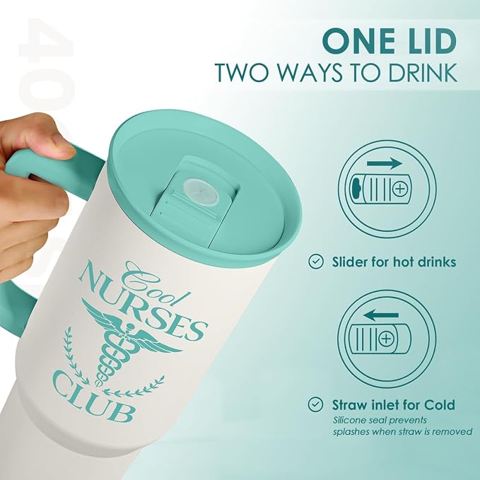 SANDJEST Nurse Gift for Women, Nutrition Facts Tumbler with Handle, Insulated Stainless Steel Travel Coffee Mug for Nursing Friends, Aprreciation Gifts for Nurse Week, Birthday, Christmas, 40oz