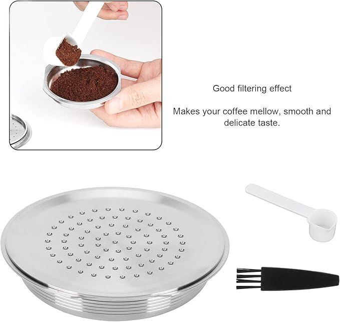 Fdit Household Reusable Coffee Capsule Stainless Steel Coffee Pod Holder Filter Set Coffee Filter Cup with Spoon Set Fit for HD7801