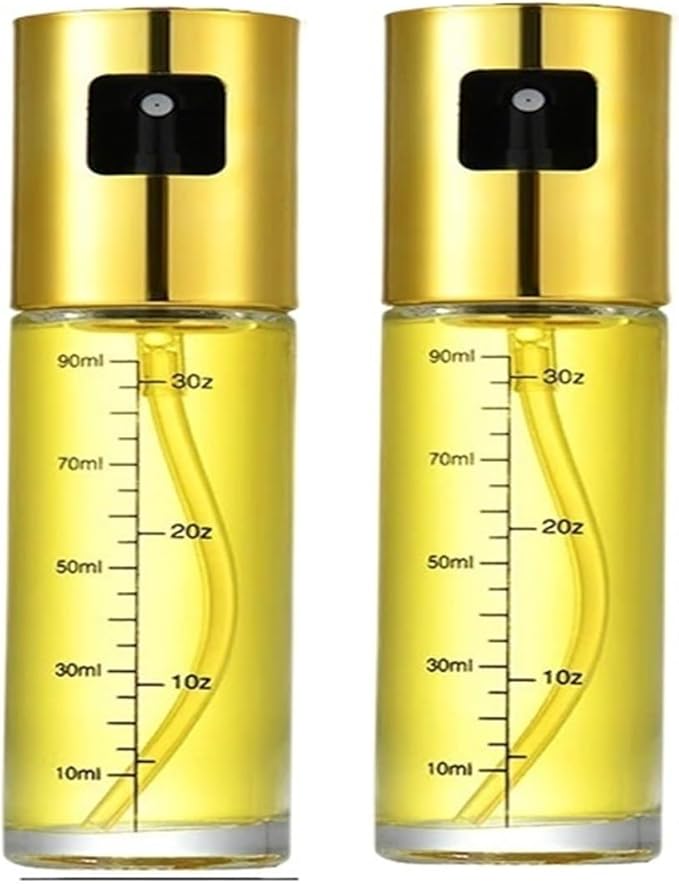 Glass Oil Sprayer Cooking Spray Mister Fit For Salad BBQ Kitchen Baking Empty Vinegar Bottle(Golden-2PCS)