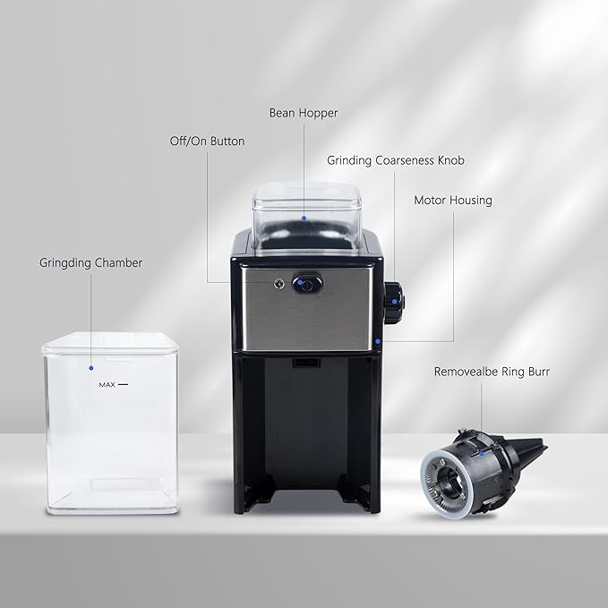 Electric Burr Coffee Grinder for Home Use, 12 Grind Settings Coffee Bean Grinder for Espresso, Drip & French Press, 200W Electric Coffee Grinder with 120g Ground Container