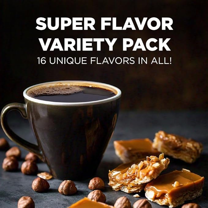 Maud's Super Flavored Coffee Pods Variety Pack, 80 ct, 16 Assorted Flavors, Medium Roast Flavored Coffee in Single Serve Pods – 100% Arabica Beans, Compatible with Keurig K Cups Maker