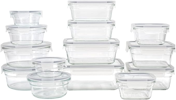Glasslock Transparent 28 Piece Small Oven and Microwave Safe Glass Food Storage Containers Set for Small Snack and Meals with Removable Lids, Clear