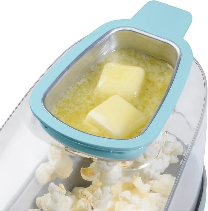 Presto 04867 Poplite Plus Hot Air Popcorn Popper - Built-In Measuring Cup + Melts Butter, Easy to Clean, Built-In Cord Wrap, 18 Cups, Aqua