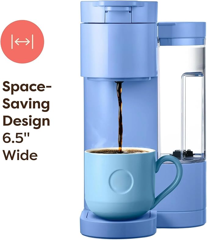 K-Express Essentials Single-Serve KCup Pod Coffee Maker 3 Cup Sizes Fast Fresh Brew 30oz Removable Water Reservoir Travel Mug Friendly Maintenance Alert Space-Saving (Blue)