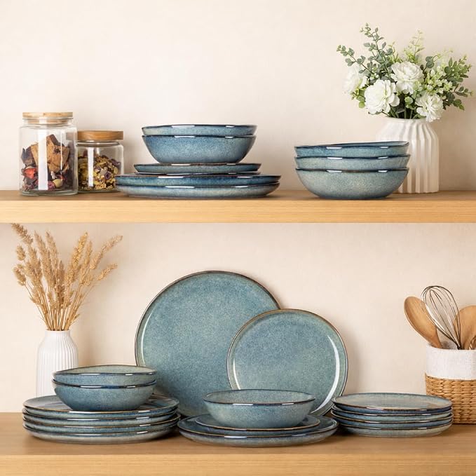 AmorArc Ceramic Dinnerware Sets,Handmade Reactive Glaze Stoneware Plates and Bowls Sets,Highly Scratch Resistant | Dishwasher & Microwave Safe Dishes Set,Service for 6 (18pc)