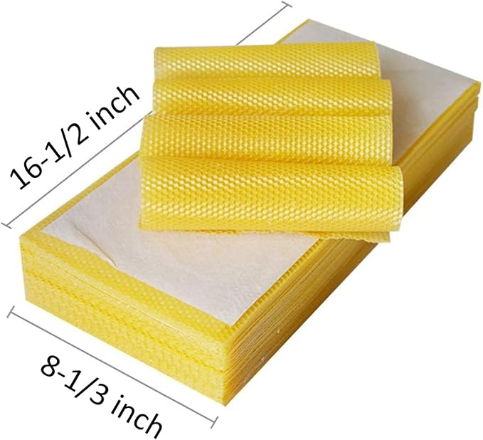 30PCS Beeswax Sheets Foundation Sheets 16-1/2 x 8-1/3 inch for Beehives Frames, Beeswax Sheets for Beekeeping,Candles Making, Hives (42cm x 21cm)