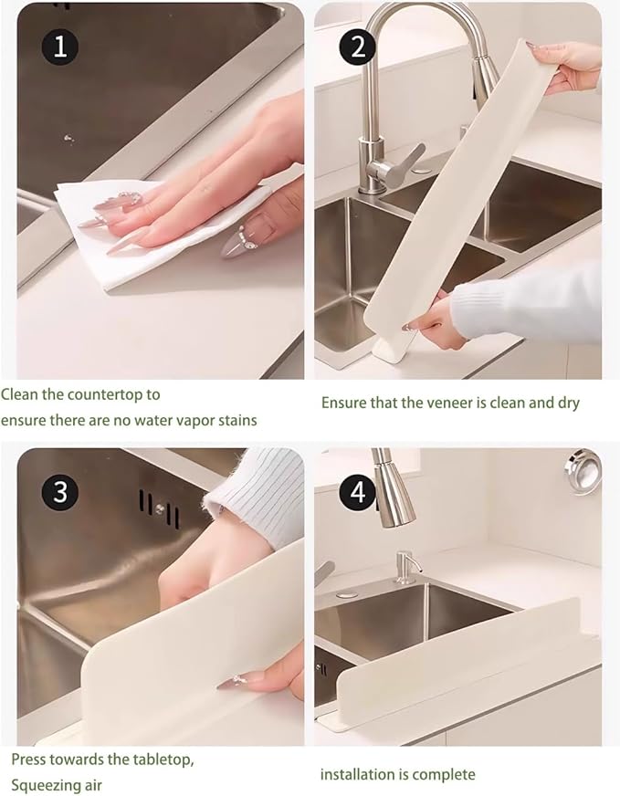 19.6in Silicone Sink Splash Guard, 2025 New Silicone Sink Water Retaining Board for Kitchen, Portable Water Retaining Strip Reusable Water Splash Guard for Bathroom Countertop (Silicone, Beige)