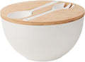 10” Bamboo Fiber Large Salad Serving Bowl Set with Wooden Lid & Servers, 3.5Qt Big Bowl with Utensils for Mixing Salad,Fruit,Pasta,Lightweight & Dishwasher Safe, Ideal Gift for Home - Matte White