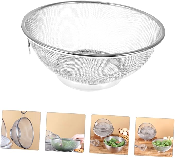Cabilock Stainless Steel Washing Basket Multi-functional Kitchen Drain Colander for Fruits Vegetables and Rice Deform-resistant Easy to Clean