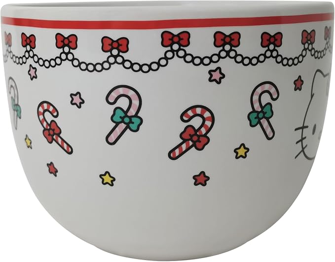 Silver Buffalo Sanrio Hello Kitty Christmas Holiday Candy Cane Ceramic Soup Mug, 24 Ounces