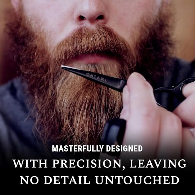 Ontaki Beard & Mustache Scissors for Men - 5.5" Japanese Steel, Black - Precision Sharp Blades, Ergonomic Finger Rest & Adjustable Tension Screw for Perfect Trimming - Beard Scissors for Men