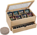 Tea Bag organizer Storage Box with Drawer Tea Organizers with Clear Acrylic Window Wooden Tea Box for Countertop with 8 Compartments Teabag Holder with 4 Cotton Woven Coasters（WWood02）