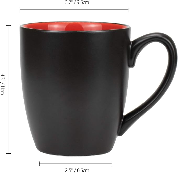 Foraineam Set of 6 Coffee Mugs 16 Ounces Matte Black Porcelain Mug Set Large-sized Ceramic Restaurant Drinking Cups for Coffee, Tea, Juice, Cocoa