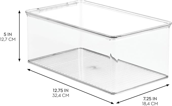 Clear Plastic Storage Bin with Hinged Lid, Stackable Food-Safe Organizer for Kitchen, Pantry, Fridge & Cabinet, BPA-Free