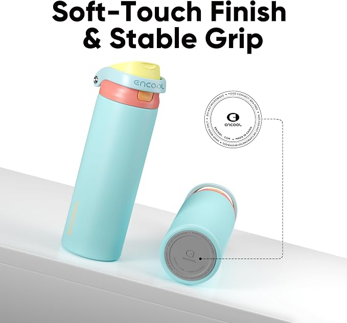 ENCOOL Leakproof Insulated Water Bottle with Straw Dual-Sip Water Bottle Bag-Safe Design for Work, Commute & Gym – Keeps Drinks Cold All Day, 40 oz, Orange-Reef Blue