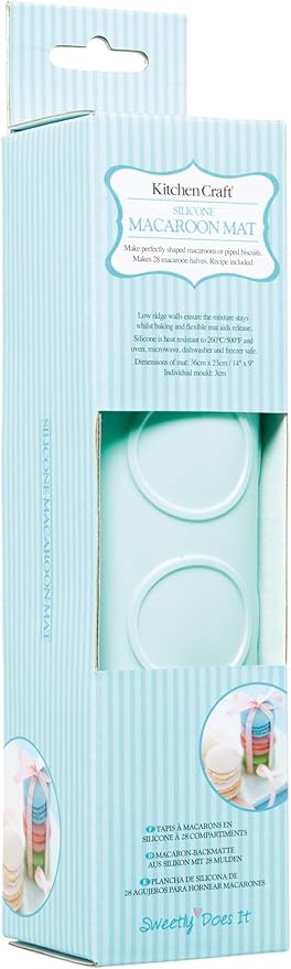KitchenCraft Macaron Baking Mat with Recipe, 28 Mould Silicone Sheet, 36 x 23cm