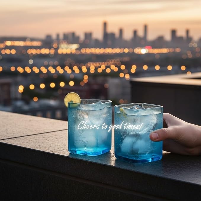 Upcycled Bombay Sapphire Gin Glasses and Platter Set of 3 with Premium Gift Box | Eco-friendly Glasses for Drinks, upcycled from Gin bottles | Ideal for Gin, Whiskey, Cocktail Nibbles and Finger Food