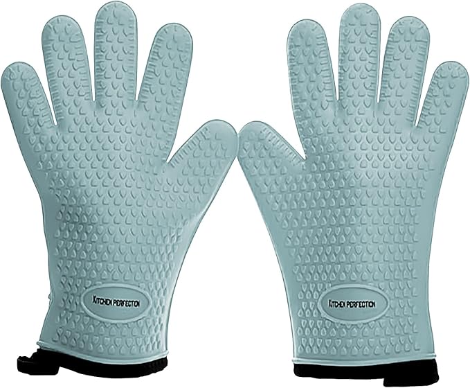 KITCHEN PERFECTION Silicone Smoker Oven Gloves -Extreme Heat Resistant BBQ Gloves -Handle Hot Food Right on Your Smoker Grill Fryer Pit|Waterproof Oven Mitts Grill Gloves |Superior Value Set+3 Bonuses