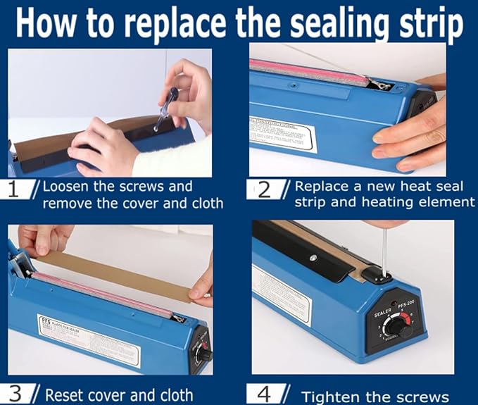 8 Inch Impulse Heat Sealer, Manual Poly Machine for Plastic Bags PE PP Bags with Extra Replace Element Grip