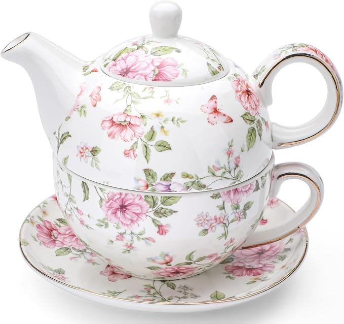Tea Cup Set Ceramic Including 1 Teapot with lid 1 Tea Cup with 1 Sauser (Cg1)