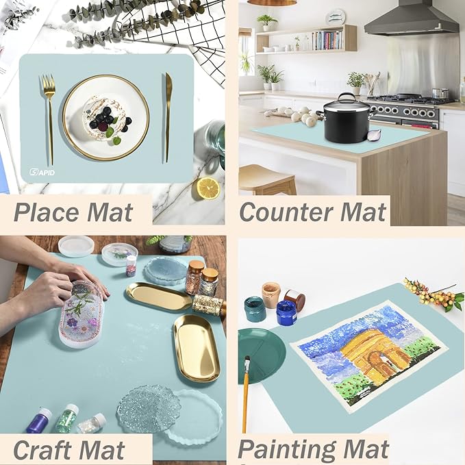 Extra Large Silicone Mat 36" x 24" Place Mats, Heat Resistant Mat for Kitchen Countertop Protector, Thick Placemats Washable Silicone Mats for Kitchen Counter Mat Dining Table Mat, Mint Green, Sapid