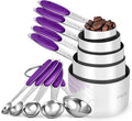 Measuring Cups and Spoons Set: U-Taste 18/8 Stainless Steel 10 Pieces Metal Stacking Kitchen Baking Cooking Food Measure Set 5 Cups 5 Spoons with Strengthened Weld Joints (Purple, Upgraded Version)