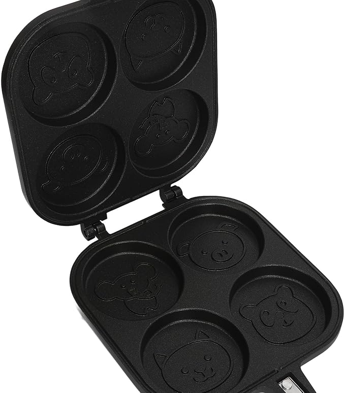 Zerodis Double Side Pancake Pan, 4 Cups Nonstick Omelet Pan Egg Frying Pan Double Sided Pancake Pan with Cartoon Animal Pattern for Pancake Kitchen Cooking Tool