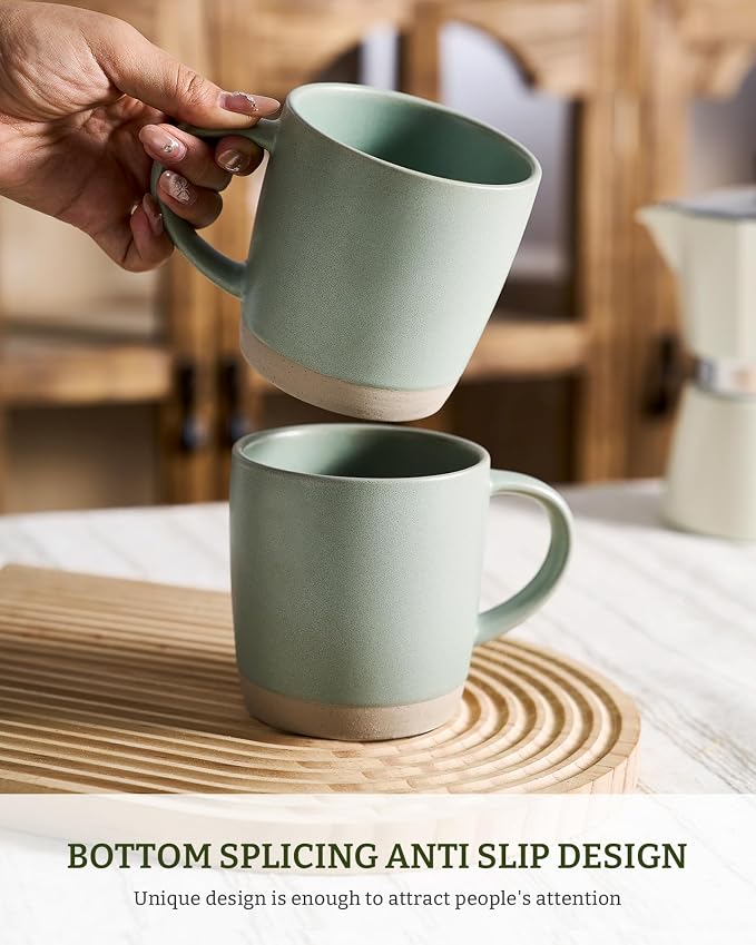 famiware Coffee Mugs Set of 8, Milkyway 13 oz Mug Set, Ceramic Cup Set with Handle for Coffee, Tea, Cocoa, Milk, Light Green
