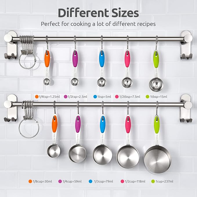 U-Taste 10 Piece Measuring Cups and Spoons Set in 18/8 Stainless Steel (Multicolors), and 18/8 Stainless Steel 5.5 inch 30 Mesh Strainer (Aqua Sky)