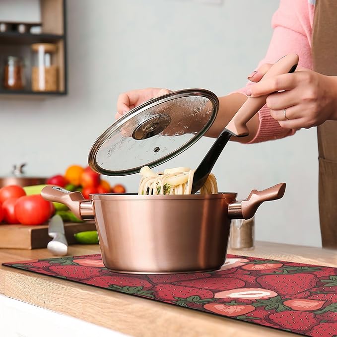 2 in 1 Table Runner Trivet for Hot Pots and Pans Heat Resistant Non Slip Waterproof 39 x 12 Inch Decorative Table Protector for Kitchen Countertop Cartoon Red Strawberry