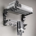 Towel Rack with Towel Bar Holder Suction Cup Foldable Towel Shelf No Drill with 7 Hooks Rustproof Towel Storage Wall Mount for Bathroom Lavatory Matte Blackish Gray16 Inch