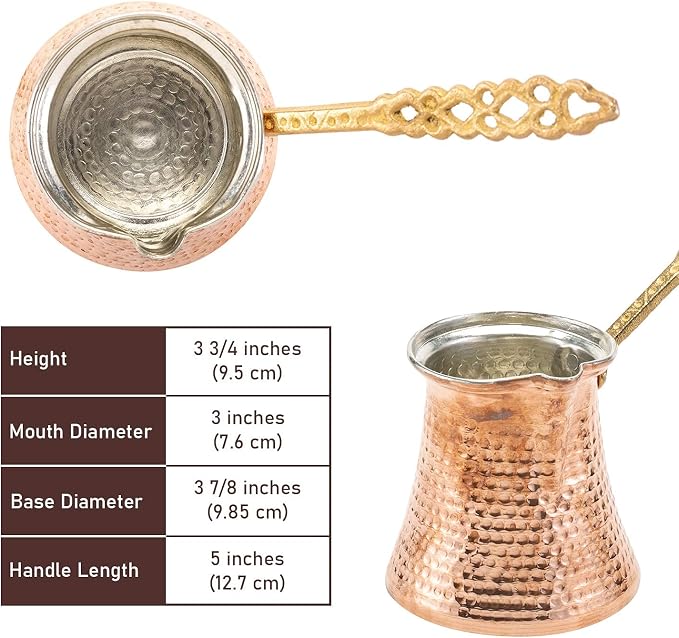 Volarium Turkish Coffee Pot, Greek Arabic Coffee Maker, Hammered Copper Coffee Cezve, Stove Top Coffee Maker (Large)