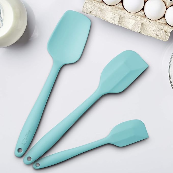 Silicone Spatula 3‑Piece Set Heat Resistant 600°F Non‑Stick Rubber Spatulas with Stainless Steel Core ALLWIN HOUSEWARE Large Spatula, Spoonula & Mini Spatula for Cooking & Baking, Aqua Sky