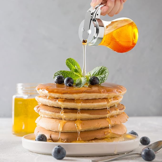 Mimorou 16 Pack Syrup Dispensers Glass Bottle Pancake Syrup Container Jar Pot for Maple Chocolate Retracting Spout Sugar, 6 oz