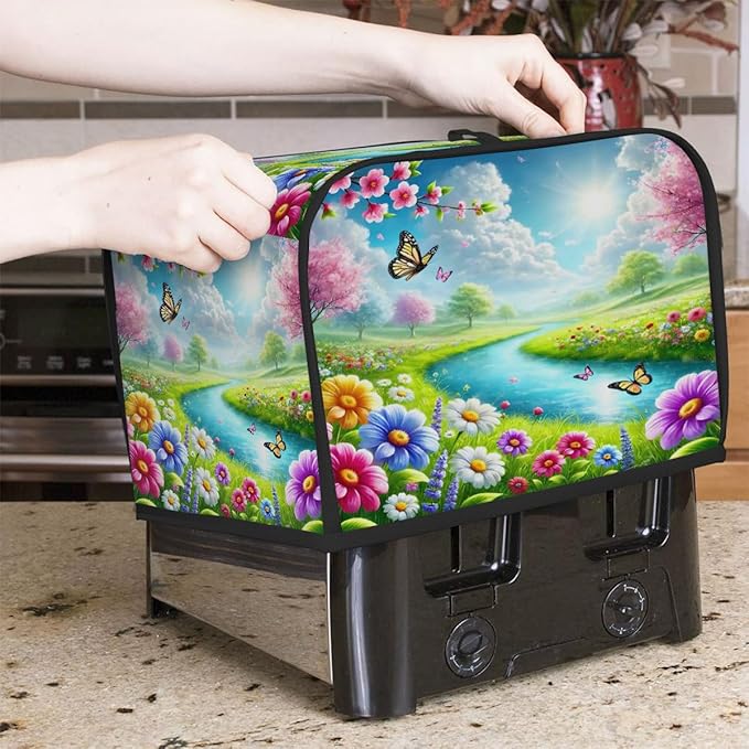Spring Flower View 2 Slice Toaster Cover Dust And Fingerprint Bread Maker Cover Bakeware Protector Washable Appliance Covers Kitchen Accessories For Home Kitchen Women Gift