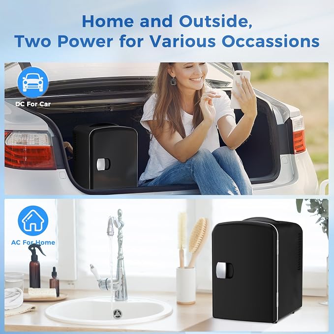 Antarctic Star 4L/6 Can Portable Compact Refrigerator for Bedroom,Car,Office & Dorm,Small Cooler for Food/Drinks/Skin Care,AC/DC, Black
